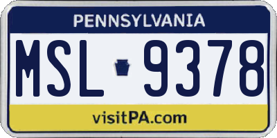 PA license plate MSL9378