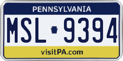 PA license plate MSL9394