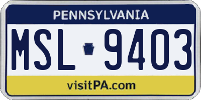 PA license plate MSL9403