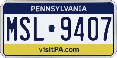 PA license plate MSL9407