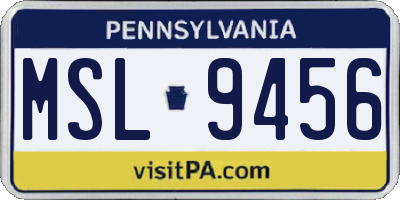 PA license plate MSL9456