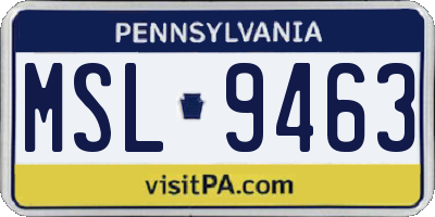 PA license plate MSL9463