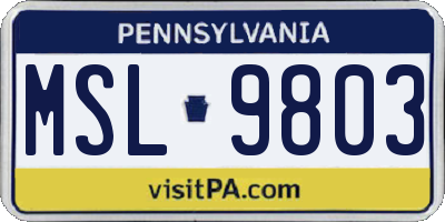 PA license plate MSL9803