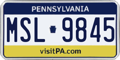 PA license plate MSL9845