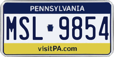 PA license plate MSL9854