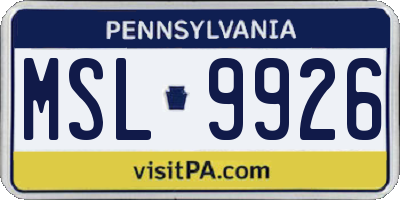 PA license plate MSL9926