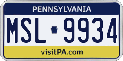 PA license plate MSL9934