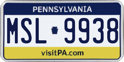PA license plate MSL9938