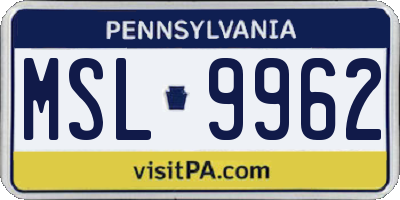 PA license plate MSL9962