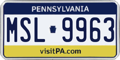 PA license plate MSL9963