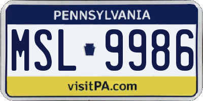 PA license plate MSL9986