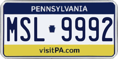 PA license plate MSL9992