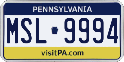 PA license plate MSL9994