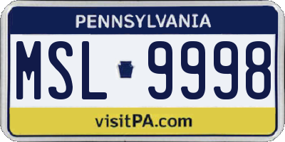 PA license plate MSL9998