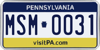 PA license plate MSM0031