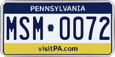PA license plate MSM0072