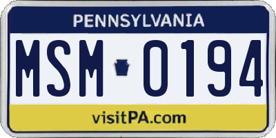 PA license plate MSM0194
