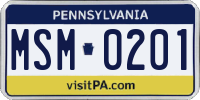 PA license plate MSM0201