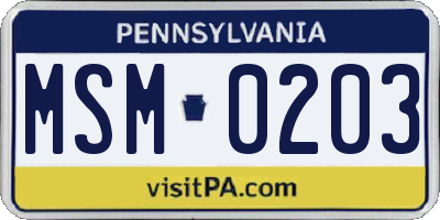 PA license plate MSM0203
