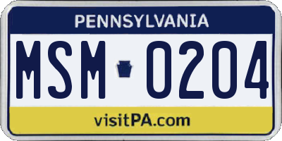 PA license plate MSM0204