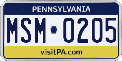 PA license plate MSM0205