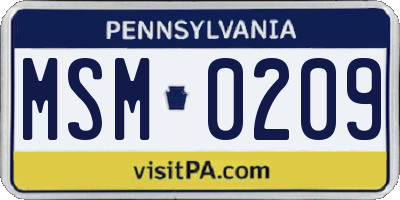 PA license plate MSM0209