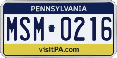PA license plate MSM0216