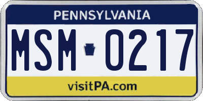 PA license plate MSM0217