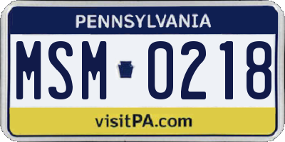 PA license plate MSM0218