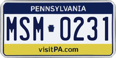 PA license plate MSM0231