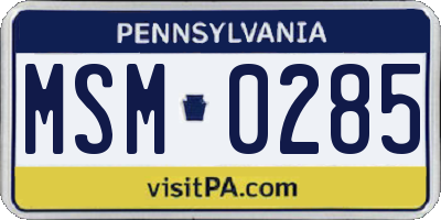 PA license plate MSM0285