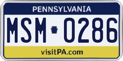 PA license plate MSM0286