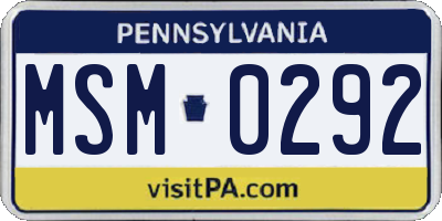 PA license plate MSM0292