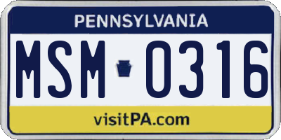 PA license plate MSM0316