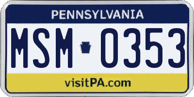 PA license plate MSM0353
