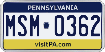PA license plate MSM0362
