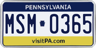 PA license plate MSM0365