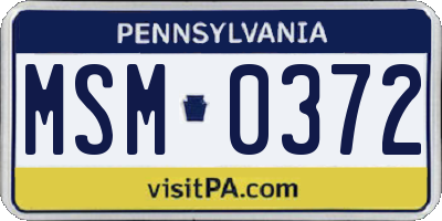 PA license plate MSM0372