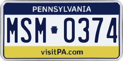 PA license plate MSM0374