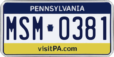 PA license plate MSM0381