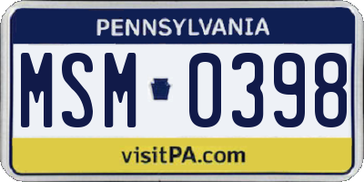 PA license plate MSM0398