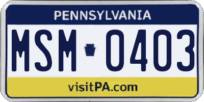 PA license plate MSM0403