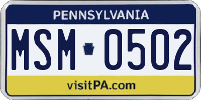 PA license plate MSM0502