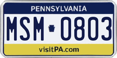 PA license plate MSM0803
