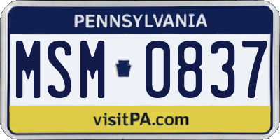 PA license plate MSM0837