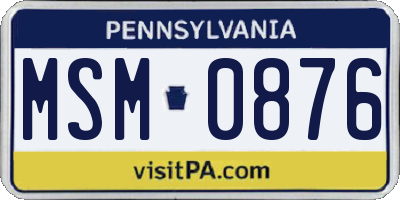PA license plate MSM0876