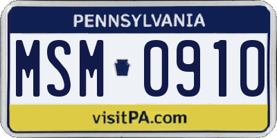 PA license plate MSM0910