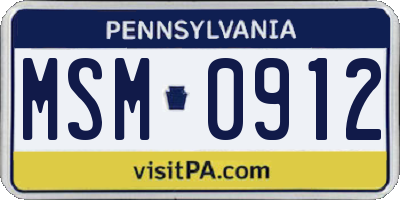 PA license plate MSM0912