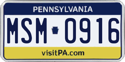 PA license plate MSM0916