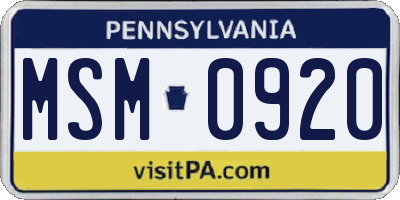 PA license plate MSM0920